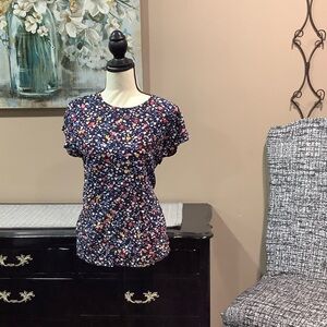 LOFT Navy Floral Blouse